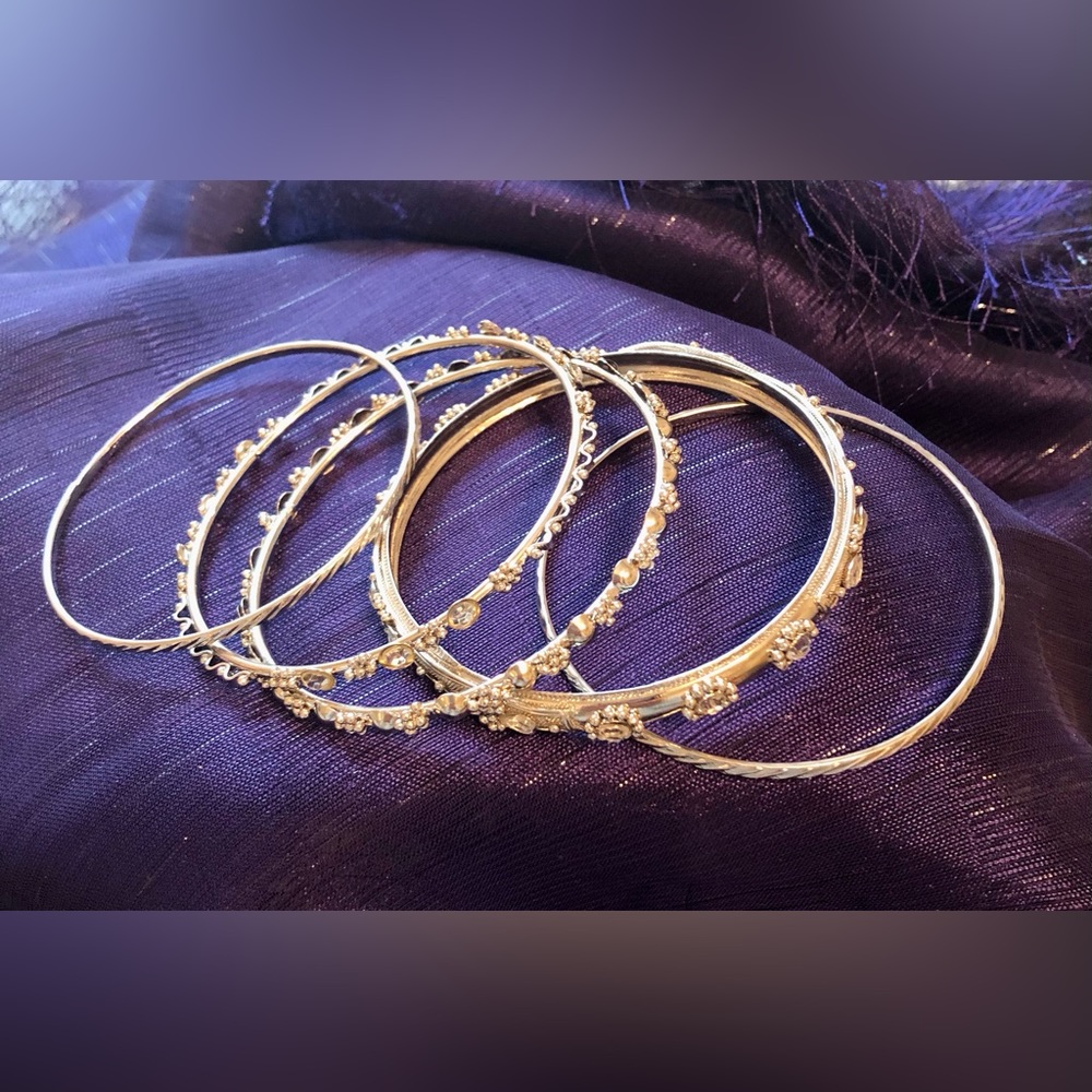 Silver Tone 5pc Bangle Bracelets - Picture 2 of 6